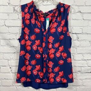 T37 41 Hawthorn Sz SP Orlee Sleeveless Blouse Tank Poppy Flowers Blue Red…
